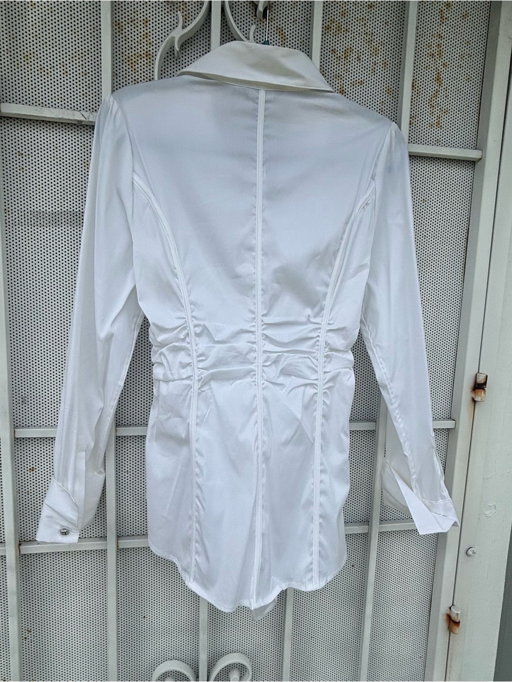 White House/Black Market 12 long sleeve pull on white blouse accent tie NWT - Picture 7 of 10